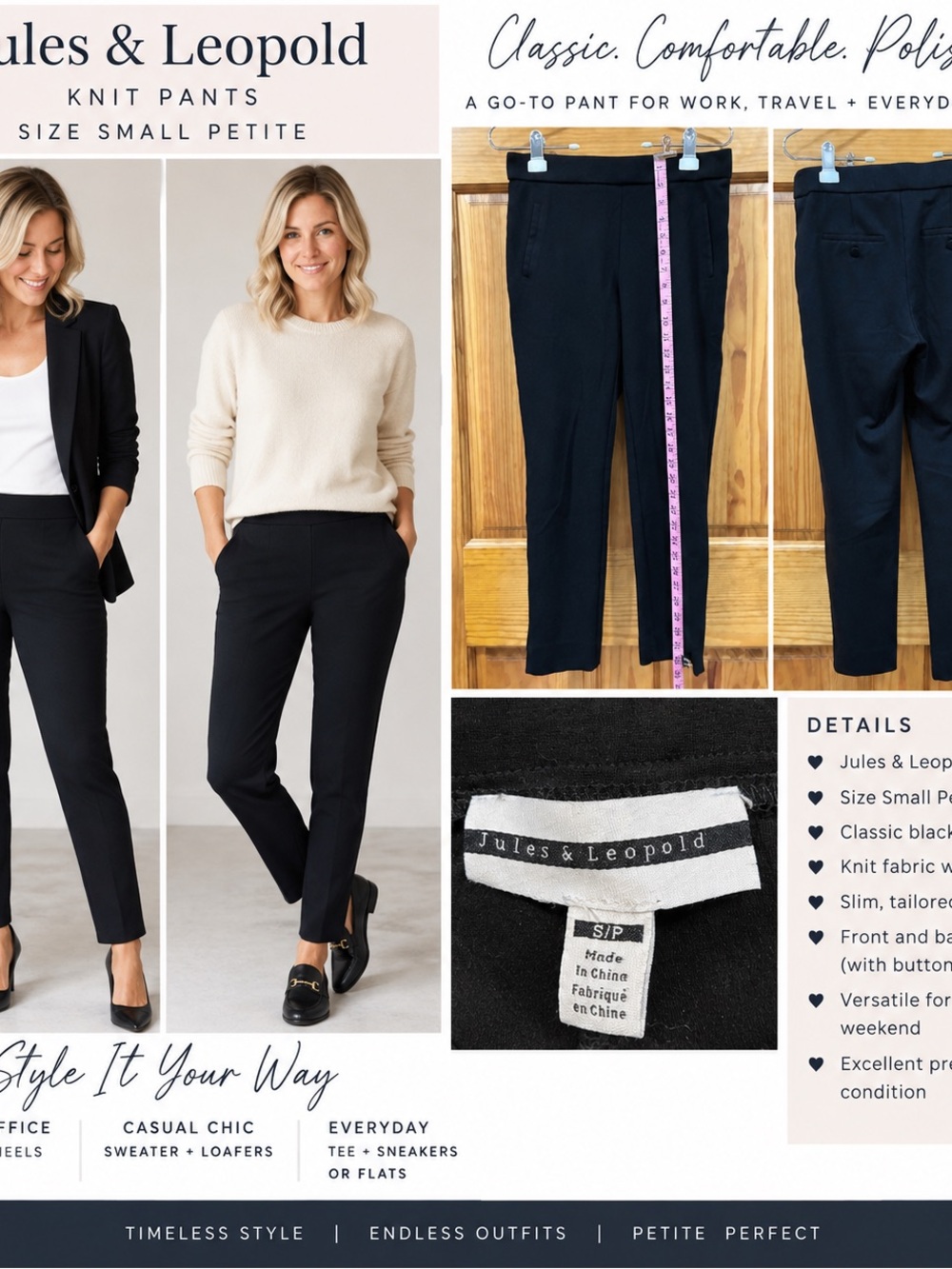 Jules & Leopold Black Straight-Leg Knit Pants